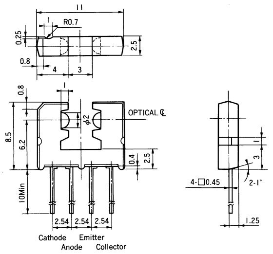 光電傳感器（光學傳感器）OJ-2020尺寸規格